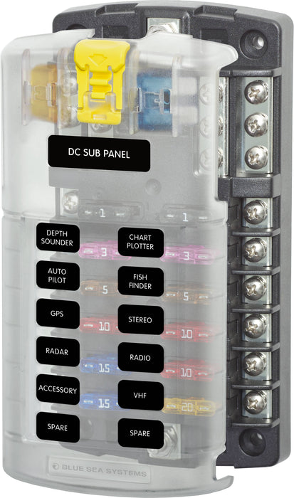 Bluesea ST Blade Fuse Block - 12 Circuits with Negative Bus and Cover