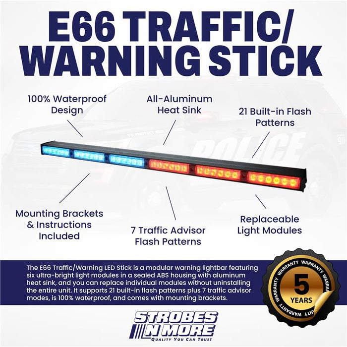 Strobes N' More E66 Traffic/Warning LED Stick with REMOVABLE OPTICS!