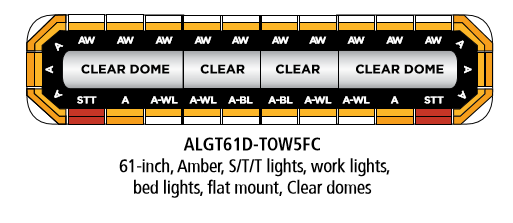 Federal Signal 61" Allegiant  Amber with White Front Flood Red STT Work and Bed Light Flood