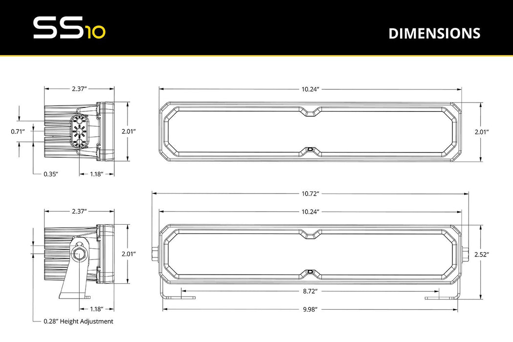 Diode Dynamics SS10 SAE/DOT Yellow LED Light Bar (one)